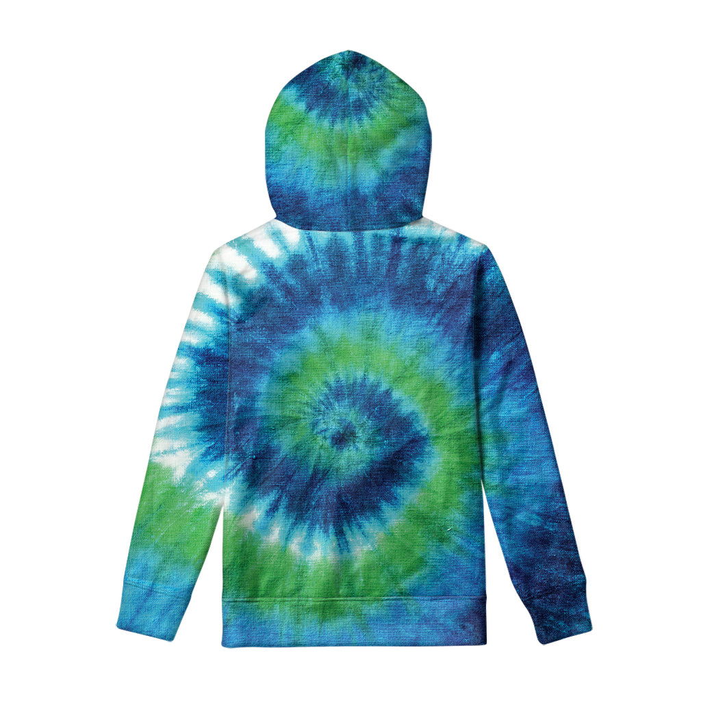 Blue Green And White Tie Dye Print Pullover Hoodie