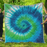 Blue Green And White Tie Dye Print Quilt