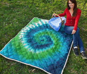 Blue Green And White Tie Dye Print Quilt