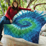 Blue Green And White Tie Dye Print Quilt