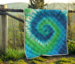 Blue Green And White Tie Dye Print Quilt