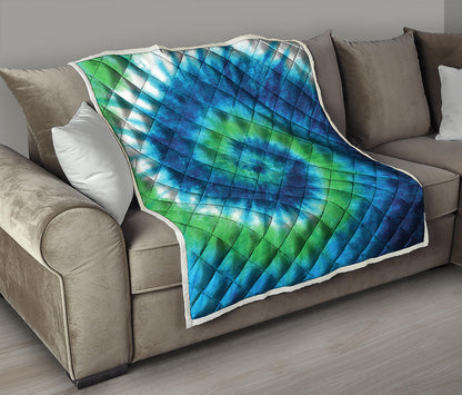 Blue Green And White Tie Dye Print Quilt