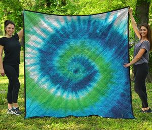 Blue Green And White Tie Dye Print Quilt