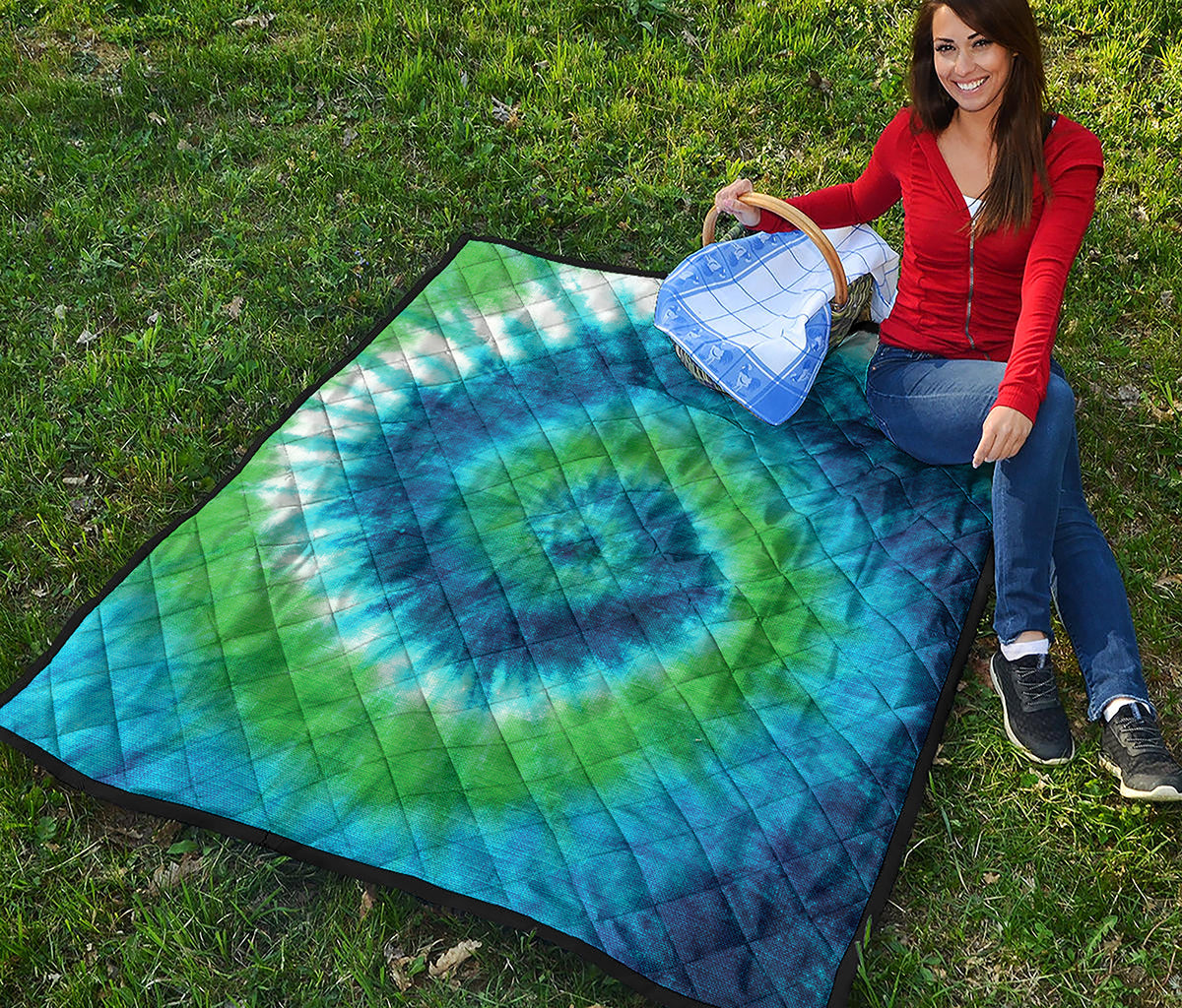 Blue Green And White Tie Dye Print Quilt