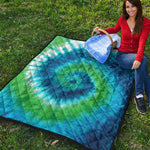 Blue Green And White Tie Dye Print Quilt