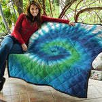 Blue Green And White Tie Dye Print Quilt