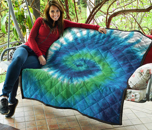 Blue Green And White Tie Dye Print Quilt