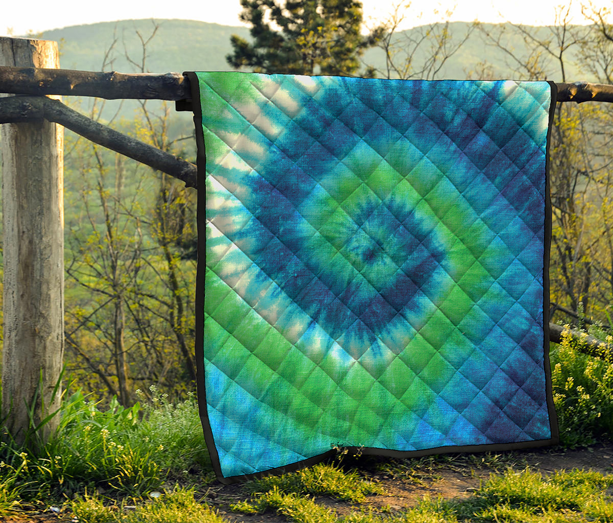 Blue Green And White Tie Dye Print Quilt