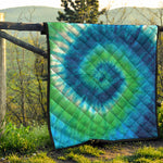 Blue Green And White Tie Dye Print Quilt