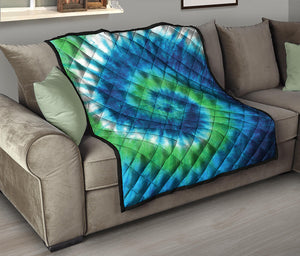 Blue Green And White Tie Dye Print Quilt