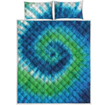 Blue Green And White Tie Dye Print Quilt Bed Set