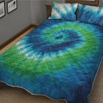 Blue Green And White Tie Dye Print Quilt Bed Set