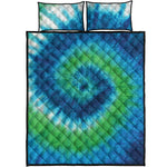 Blue Green And White Tie Dye Print Quilt Bed Set