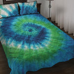 Blue Green And White Tie Dye Print Quilt Bed Set