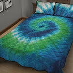 Blue Green And White Tie Dye Print Quilt Bed Set