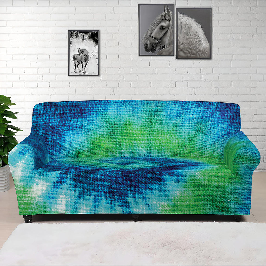 Blue Green And White Tie Dye Print Sofa Cover