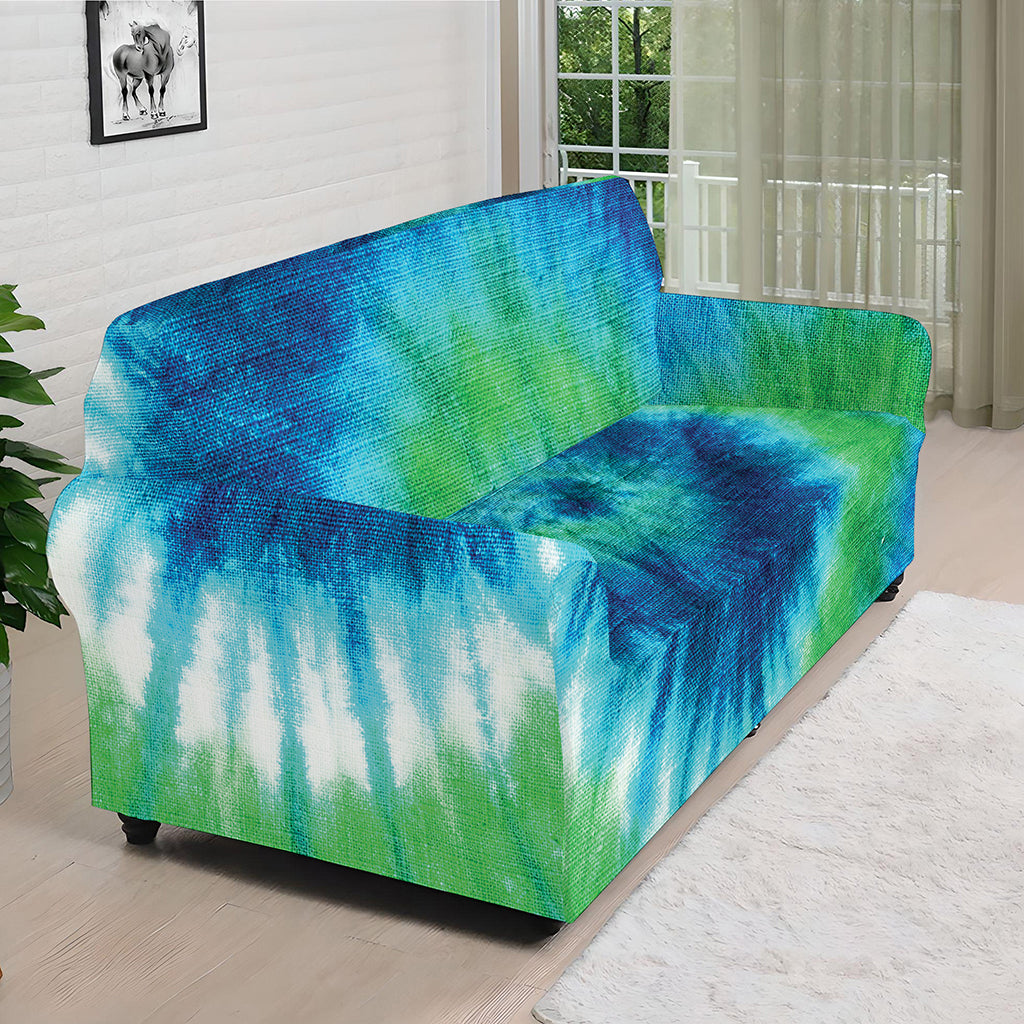 Blue Green And White Tie Dye Print Sofa Cover