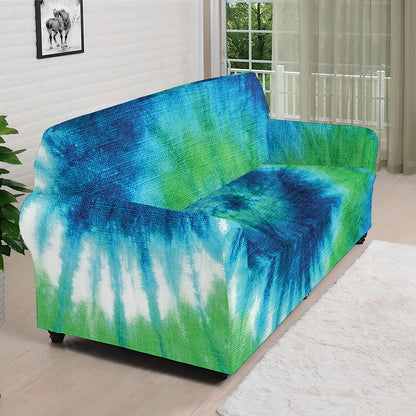 Blue Green And White Tie Dye Print Sofa Cover