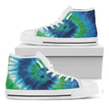 Blue Green And White Tie Dye Print White High Top Sneakers
