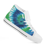 Blue Green And White Tie Dye Print White High Top Shoes
