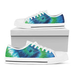 Blue Green And White Tie Dye Print White Low Top Shoes