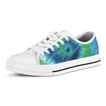 Blue Green And White Tie Dye Print White Low Top Shoes