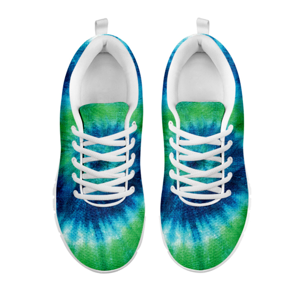 Blue Green And White Tie Dye Print White Sneakers