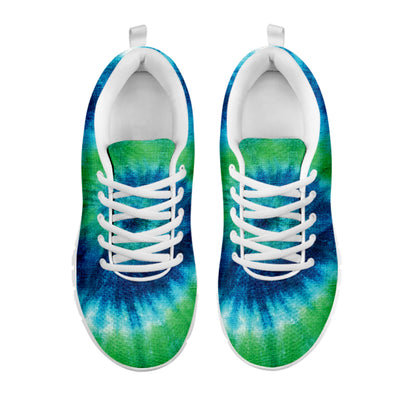 Blue Green And White Tie Dye Print White Sneakers