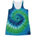 Blue Green And White Tie Dye Print Women's Racerback Tank Top