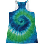 Blue Green And White Tie Dye Print Women's Racerback Tank Top