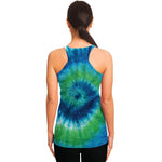 Blue Green And White Tie Dye Print Women's Racerback Tank Top