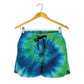 Blue Green And White Tie Dye Print Women's Shorts