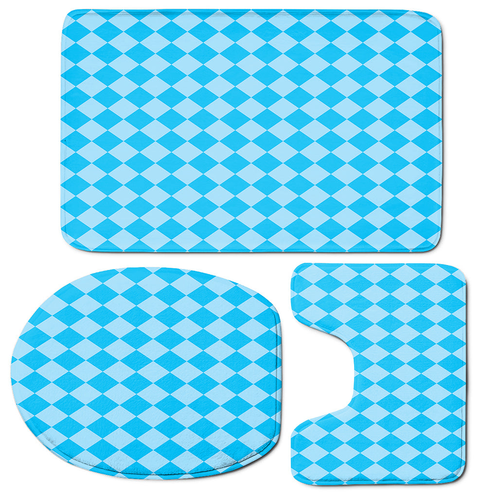 Blue Harlequin Pattern Print 3 Piece Bath Mat Set