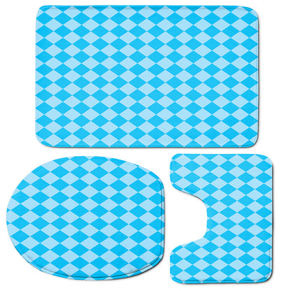 Blue Harlequin Pattern Print 3 Piece Bath Mat Set