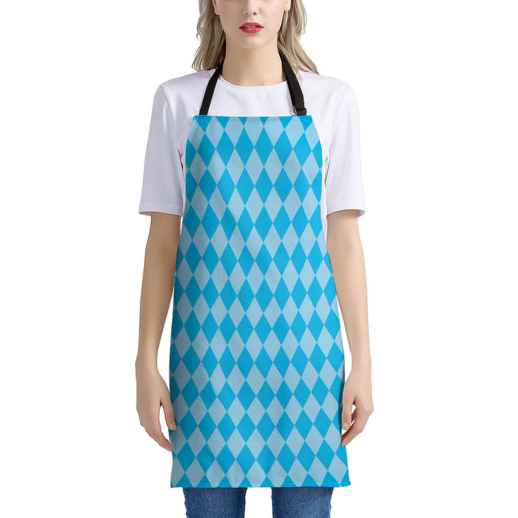 Blue Harlequin Pattern Print Apron