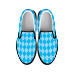 Blue Harlequin Pattern Print Black Slip On Shoes