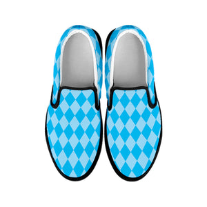 Blue Harlequin Pattern Print Black Slip On Shoes