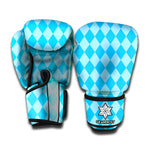 Blue Harlequin Pattern Print Boxing Gloves