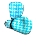Blue Harlequin Pattern Print Boxing Gloves