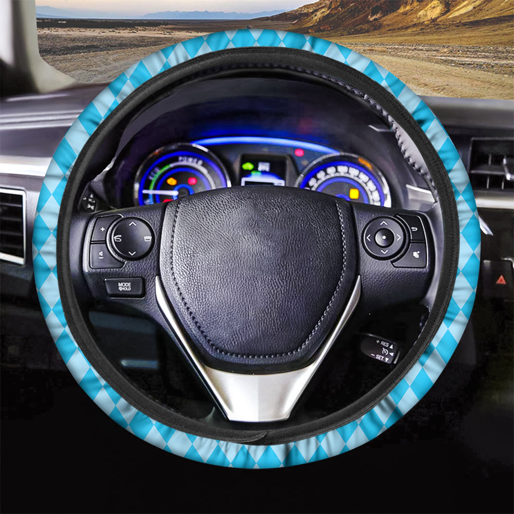 Blue Harlequin Pattern Print Car Steering Wheel Cover