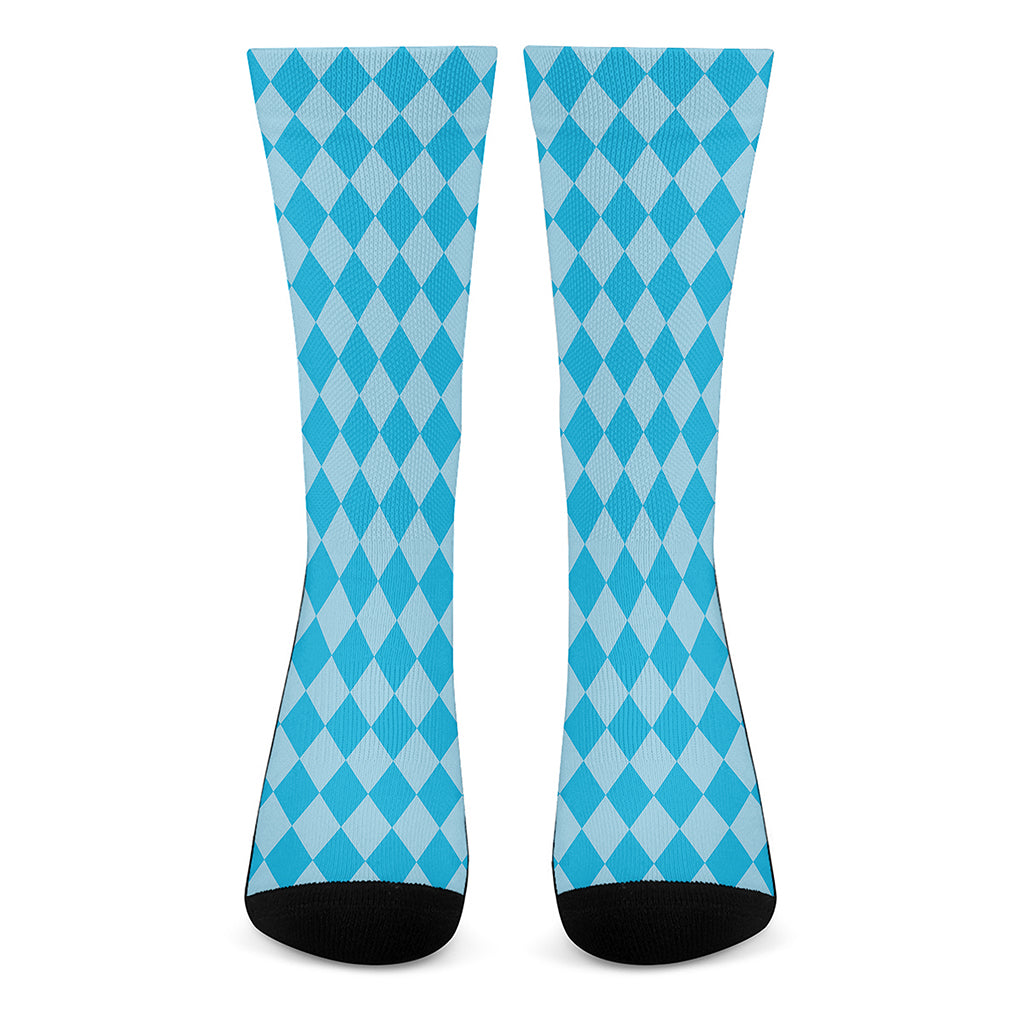 Blue Harlequin Pattern Print Crew Socks