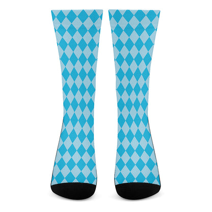 Blue Harlequin Pattern Print Crew Socks