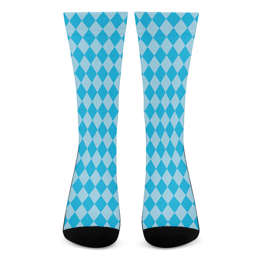 Blue Harlequin Pattern Print Crew Socks