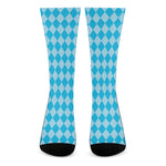 Blue Harlequin Pattern Print Crew Socks