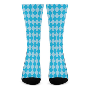 Blue Harlequin Pattern Print Crew Socks