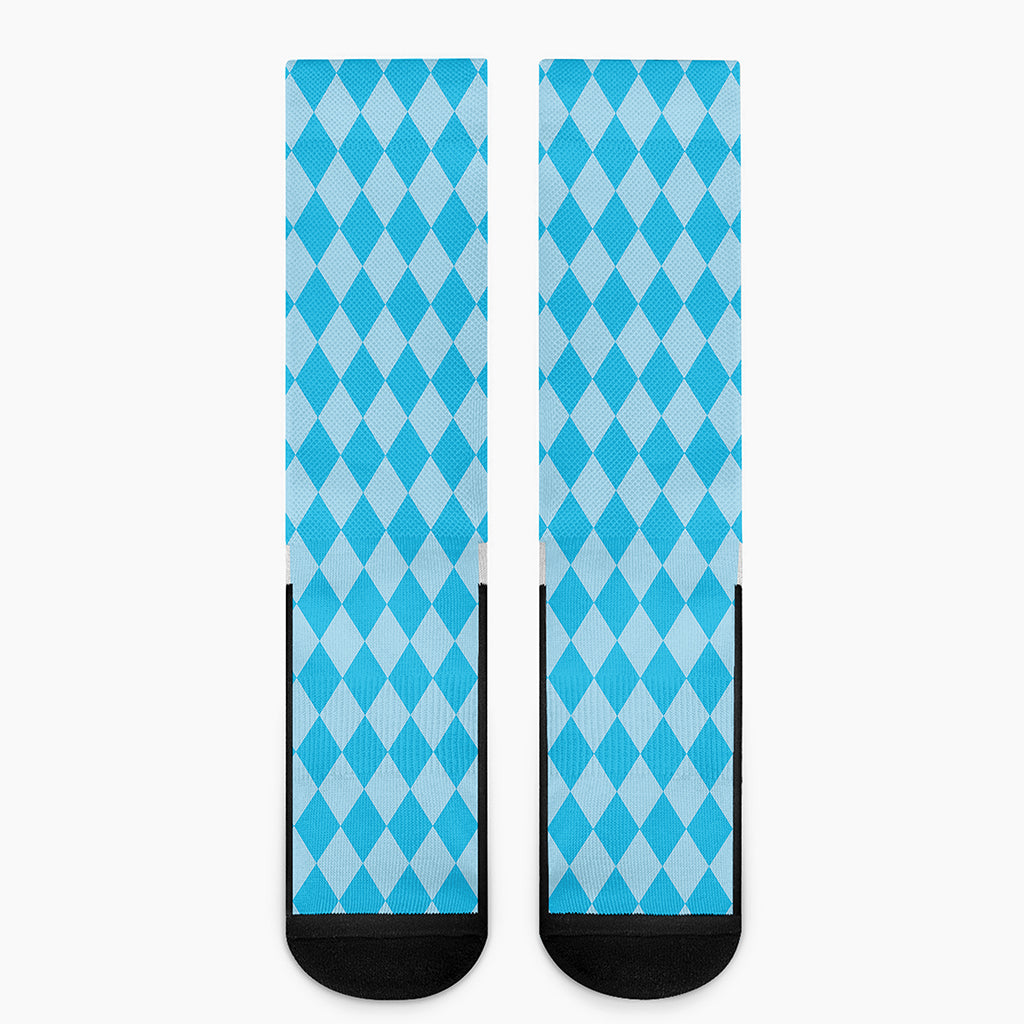 Blue Harlequin Pattern Print Crew Socks