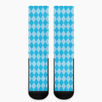 Blue Harlequin Pattern Print Crew Socks