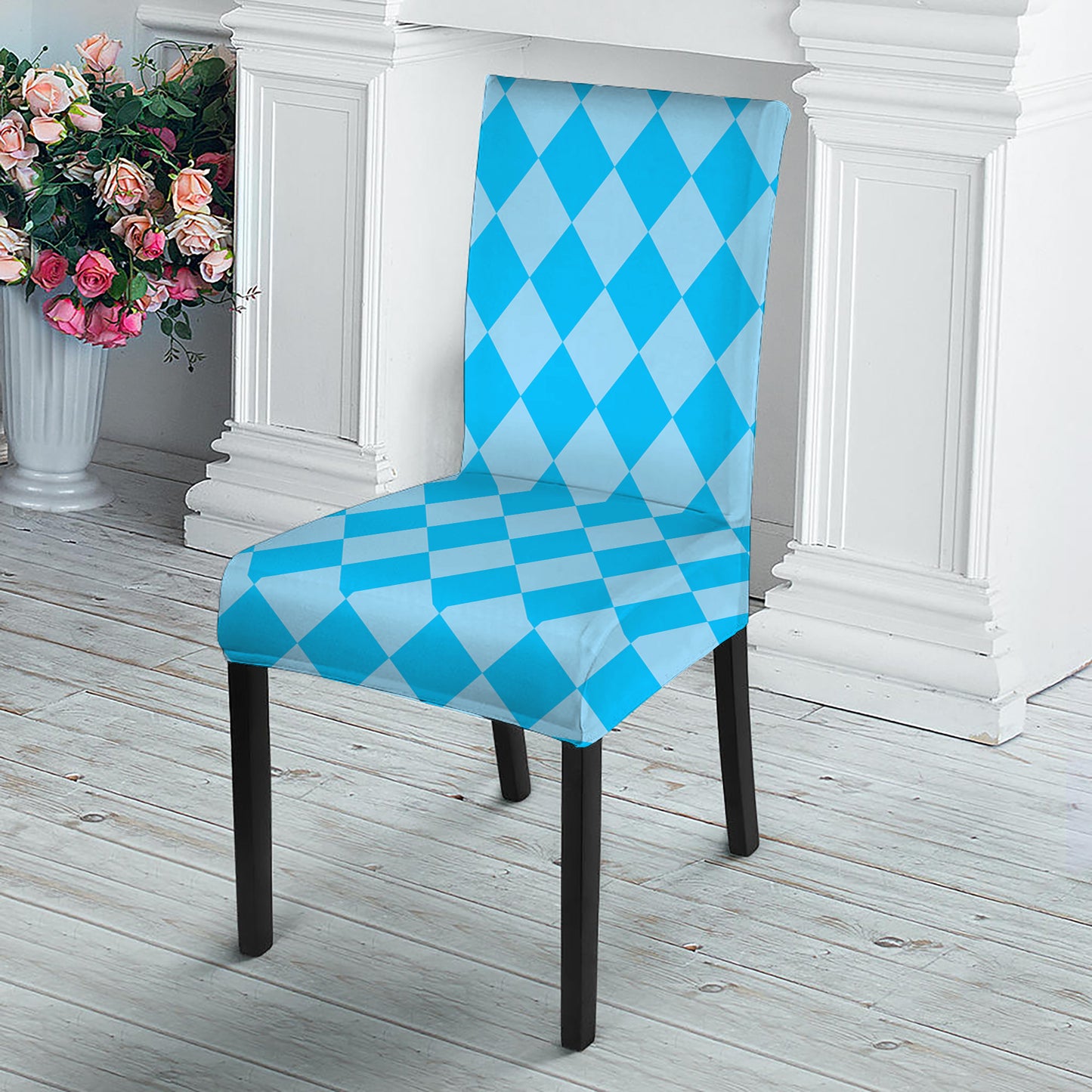 Blue Harlequin Pattern Print Dining Chair Slipcover