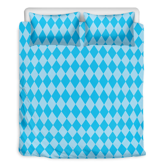 Blue Harlequin Pattern Print Duvet Cover Bedding Set