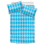 Blue Harlequin Pattern Print Duvet Cover Bedding Set